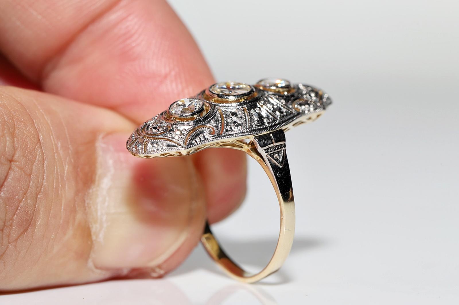 Antique Art Deco Circa 1920s 14k Gold Natural Diamond Decorated Navette Ring 5