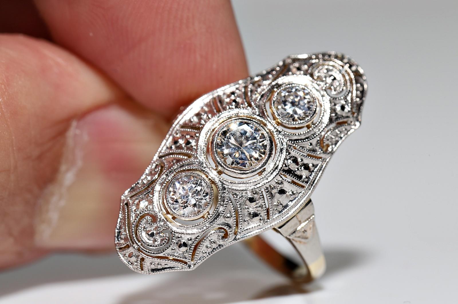 Antique Art Deco Circa 1920s 14k Gold Natural Diamond Decorated Navette Ring 6