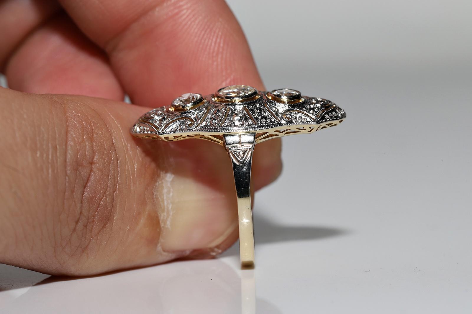 Antique Art Deco Circa 1920s 14k Gold Natural Diamond Decorated Navette Ring 8