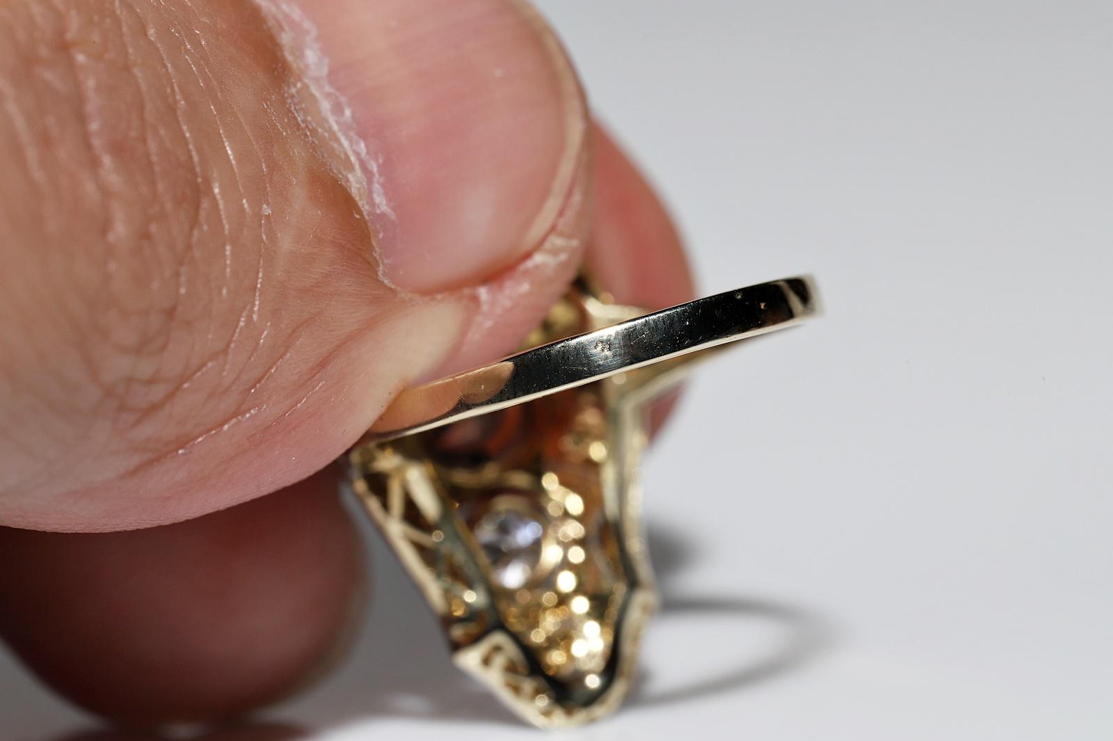 Antique Art Deco Circa 1920s 14k Gold Natural Diamond Decorated Navette Ring 9