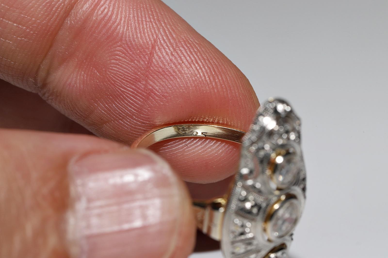Antique Art Deco Circa 1920s 14k Gold Natural Diamond Decorated Navette Ring 10