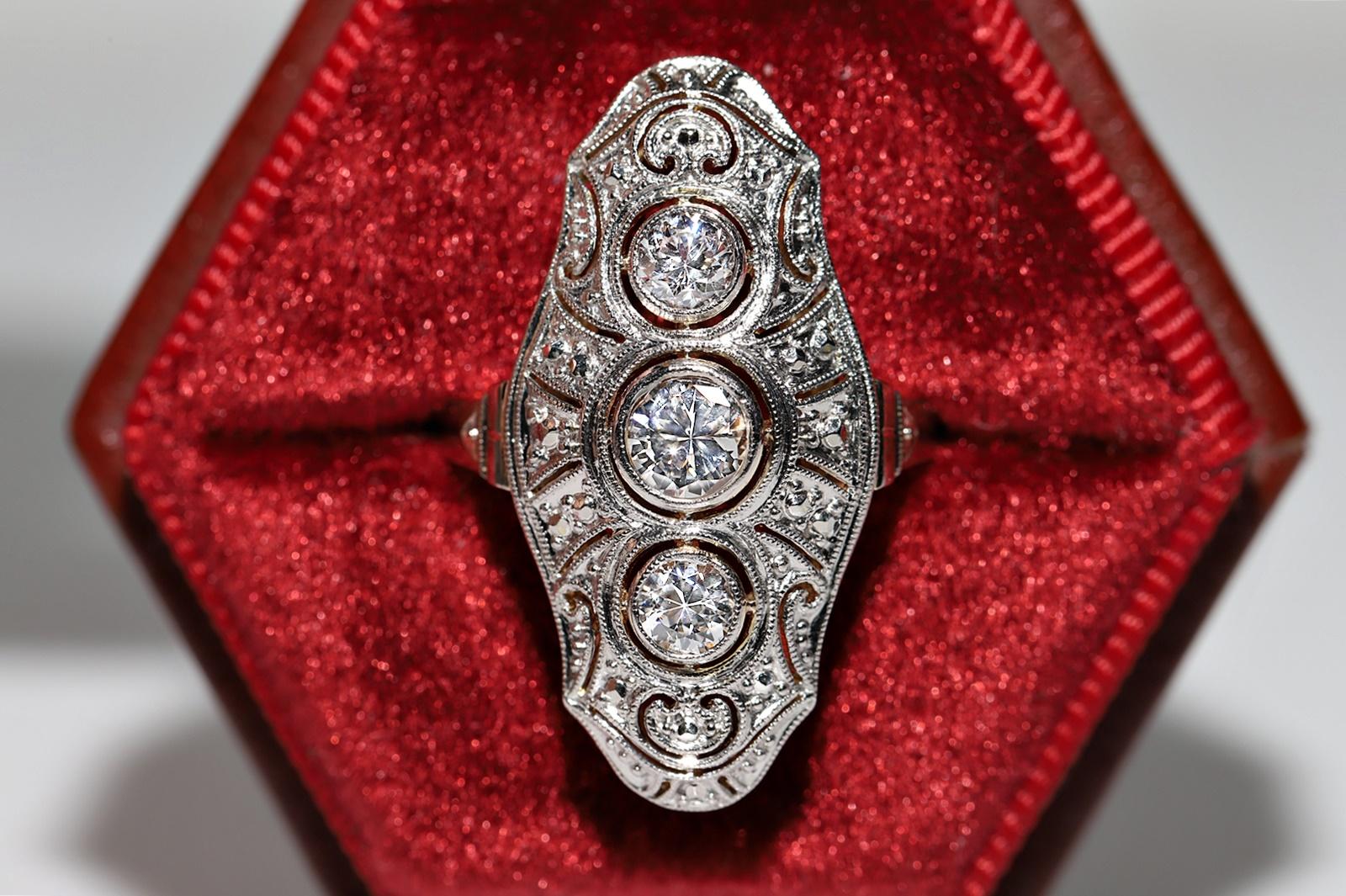 Women's Antique Art Deco Circa 1920s 14k Gold Natural Diamond Decorated Navette Ring