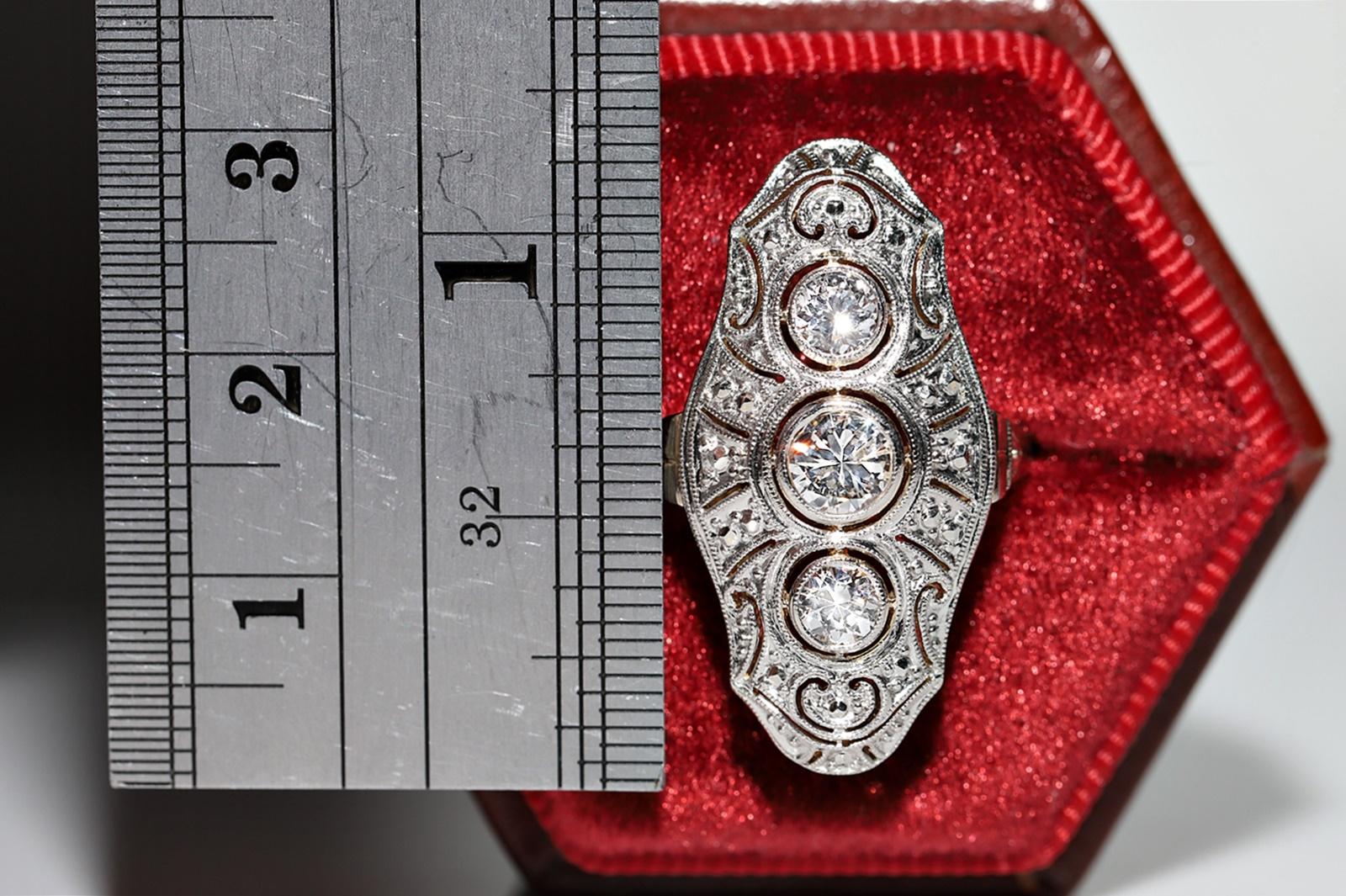 Antique Art Deco Circa 1920s 14k Gold Natural Diamond Decorated Navette Ring 2