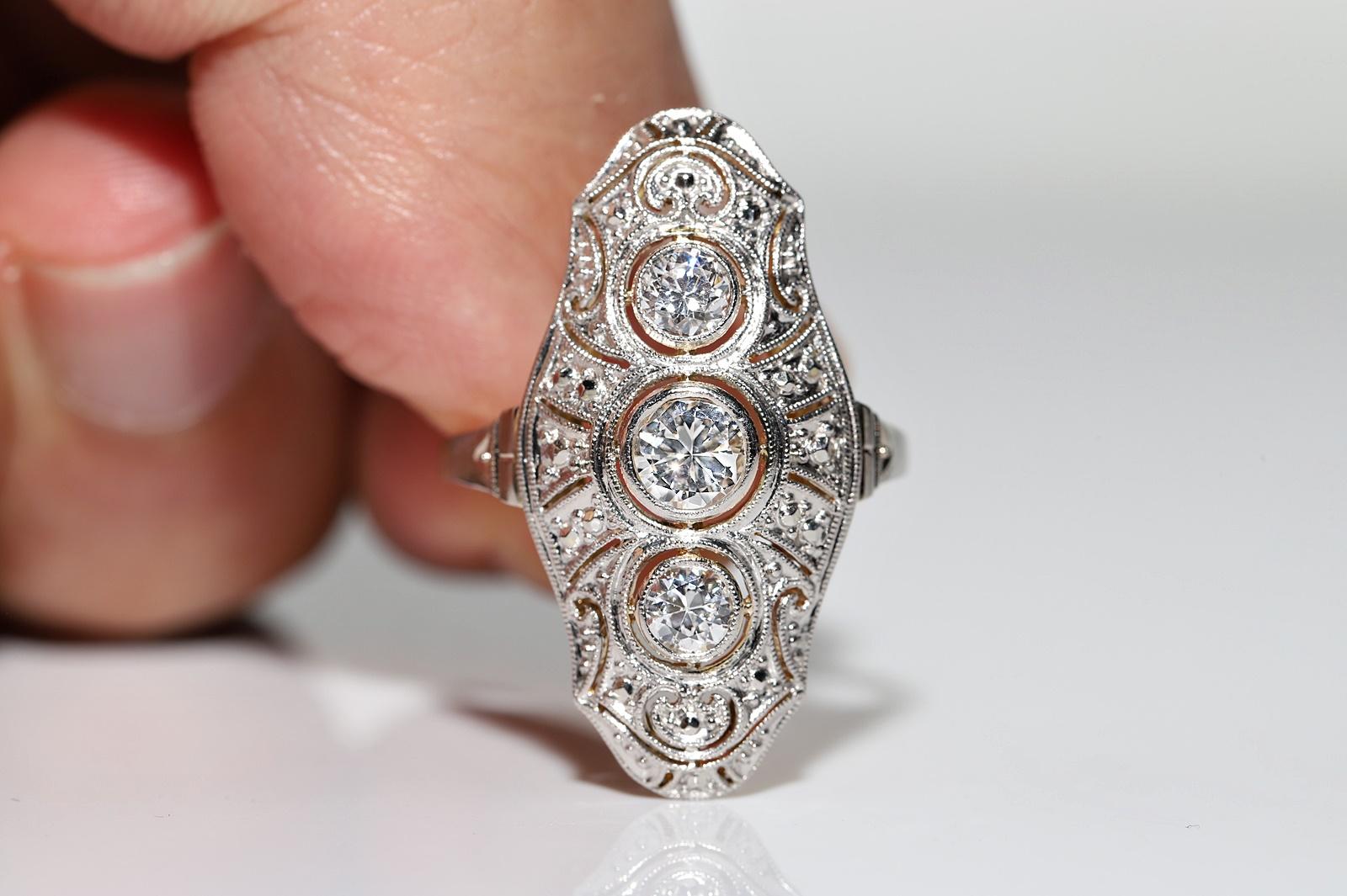 Antique Art Deco Circa 1920s 14k Gold Natural Diamond Decorated Navette Ring 3