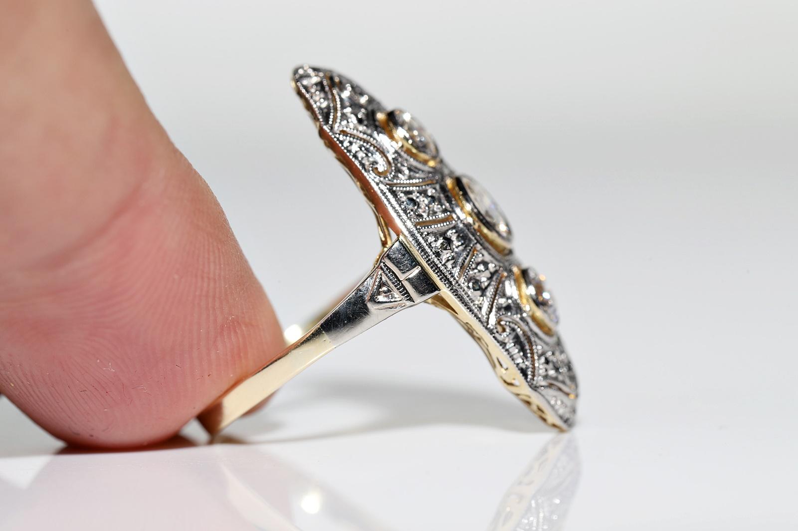 Antique Art Deco Circa 1920s 14k Gold Natural Diamond Decorated Navette Ring 4