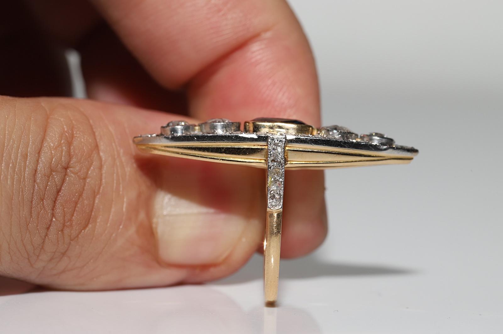 Antiker Art Deco Circa 1920er Jahre 18k Gold natürlicher Diamant und Saphir  Navette Ring im Angebot 5