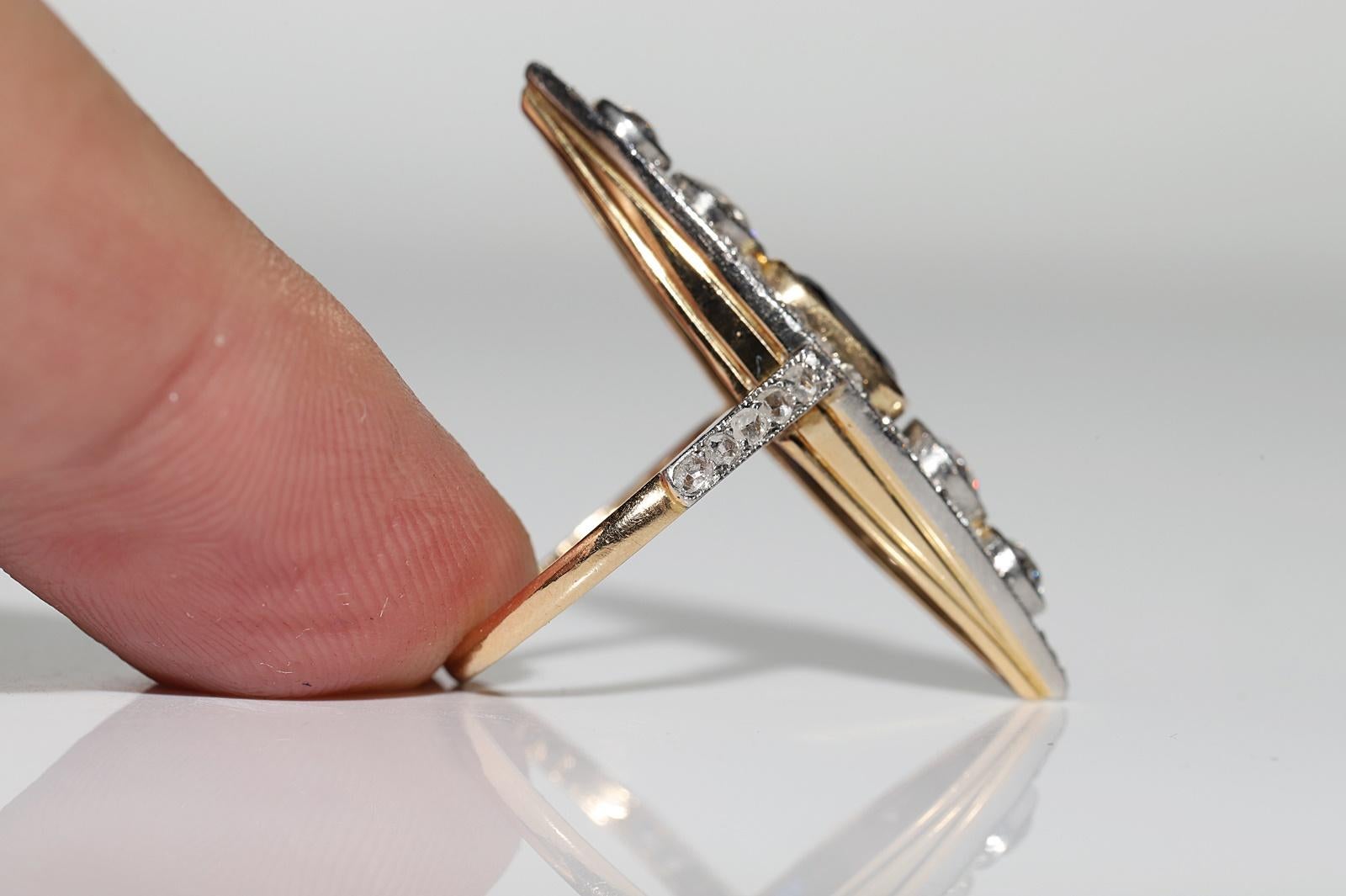 Antiker Art Deco Circa 1920er Jahre 18k Gold natürlicher Diamant und Saphir  Navette Ring im Angebot 1