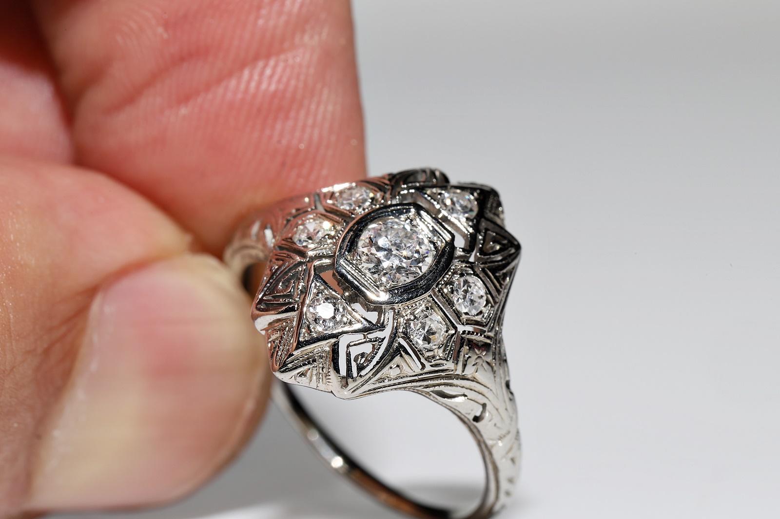Antique Art Deco Circa 1920s 18k Gold Natural Diamond Decorated Cluster Ring For Sale 5