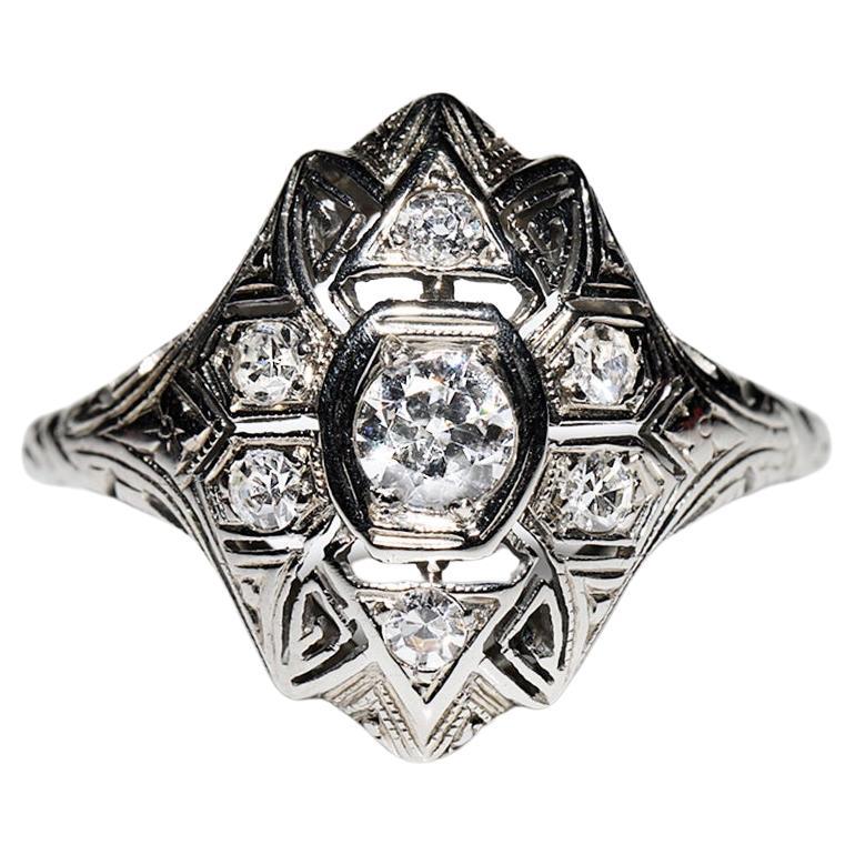 Antique Art Deco Circa 1920s 18k Gold Natural Diamond Decorated Cluster Ring For Sale