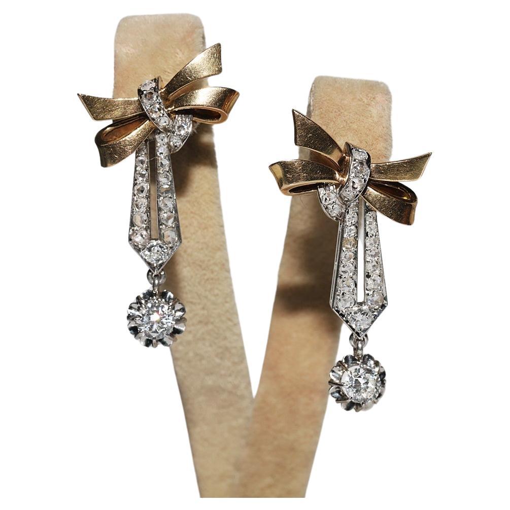 Antique Art Deco Circa 1920s 18k Gold Natural Diamond Decorated Drop Earring