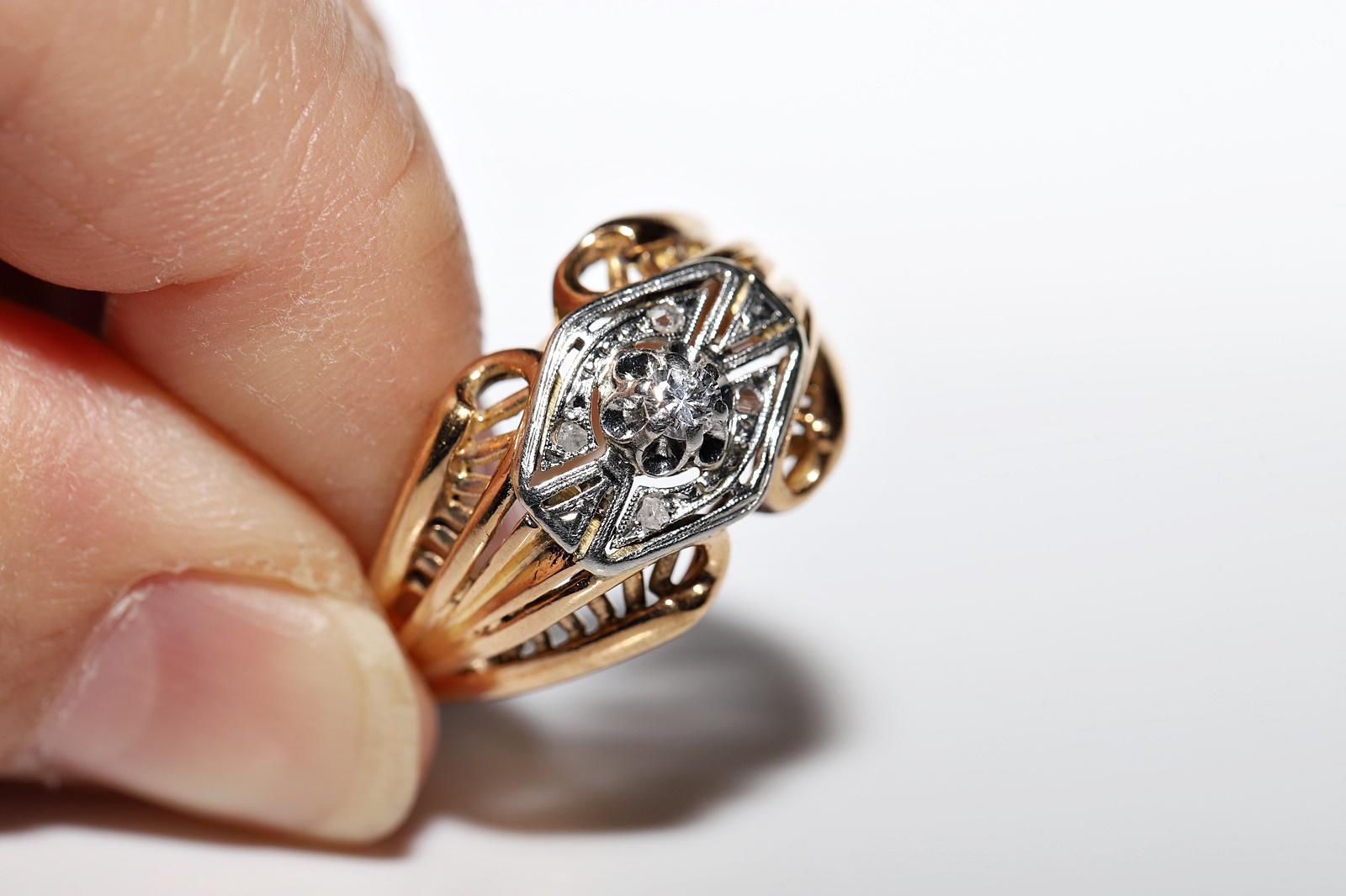 Antiker Art Deco Circa 1920er Jahre 18k Gold Natürlicher Diamant Dekorierter Ring  im Angebot 7