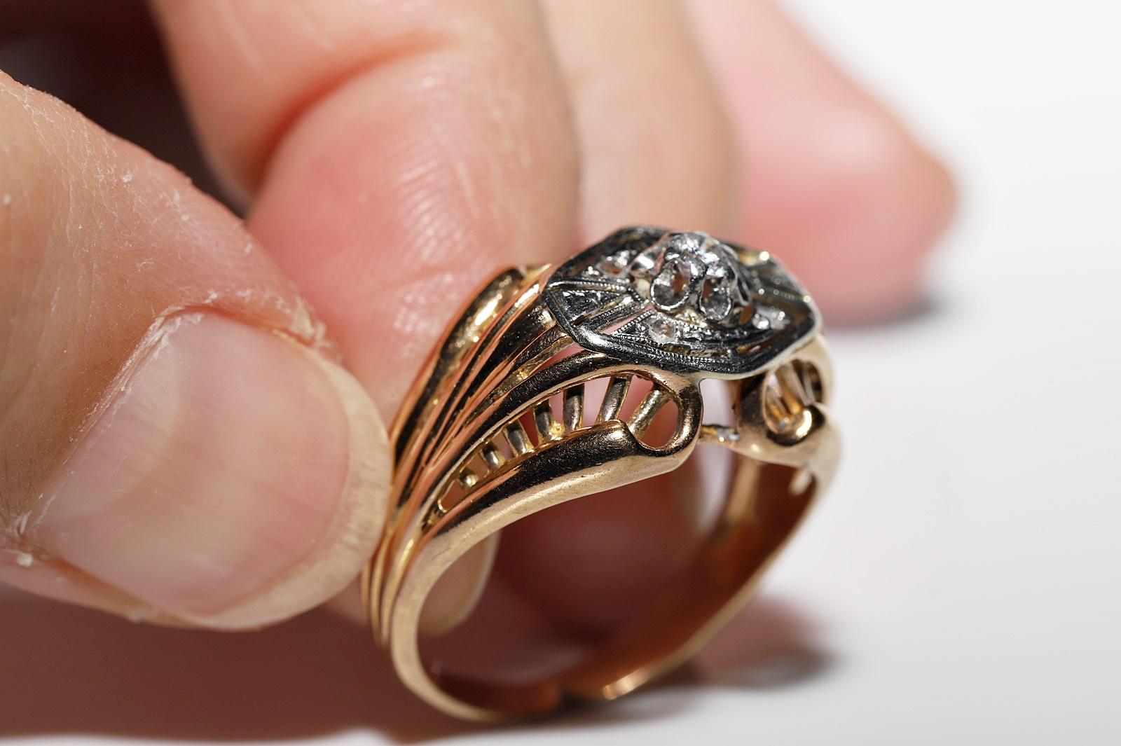 Antiker Art Deco Circa 1920er Jahre 18k Gold Natürlicher Diamant Dekorierter Ring  im Angebot 12