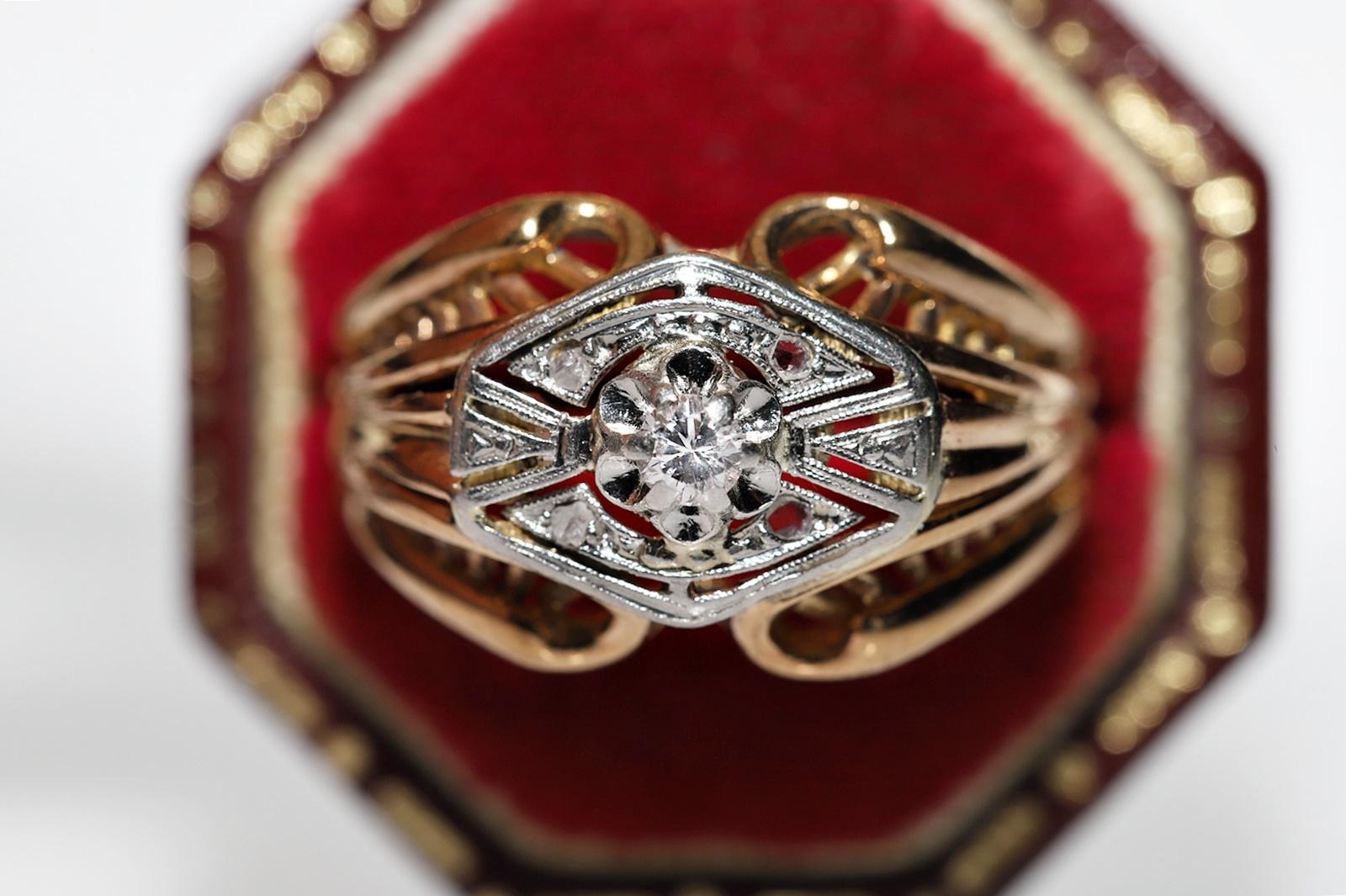 Antiker Art Deco Circa 1920er Jahre 18k Gold Natürlicher Diamant Dekorierter Ring  im Angebot 13