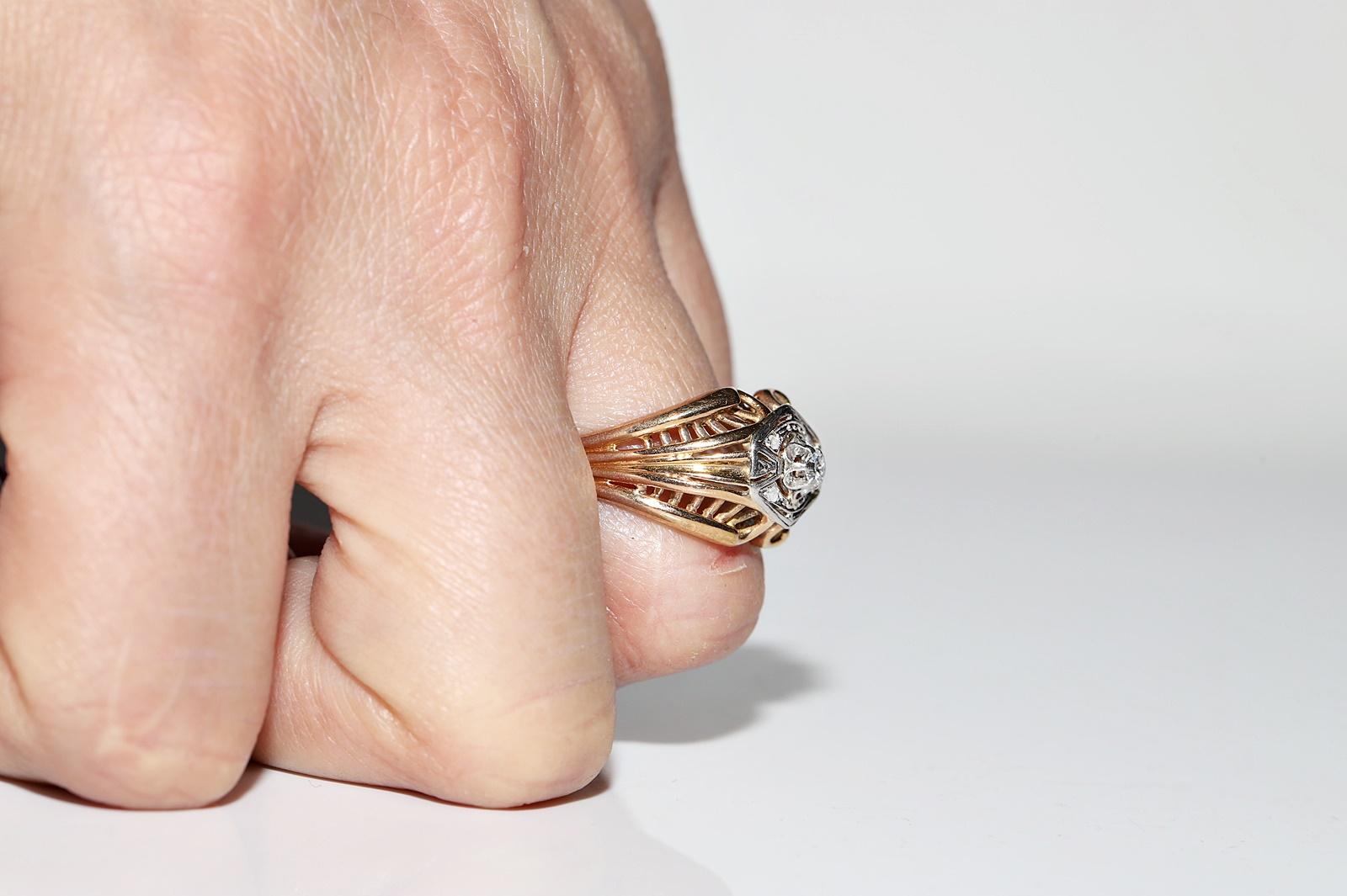 Antiker Art Deco Circa 1920er Jahre 18k Gold Natürlicher Diamant Dekorierter Ring  (Brillantschliff) im Angebot