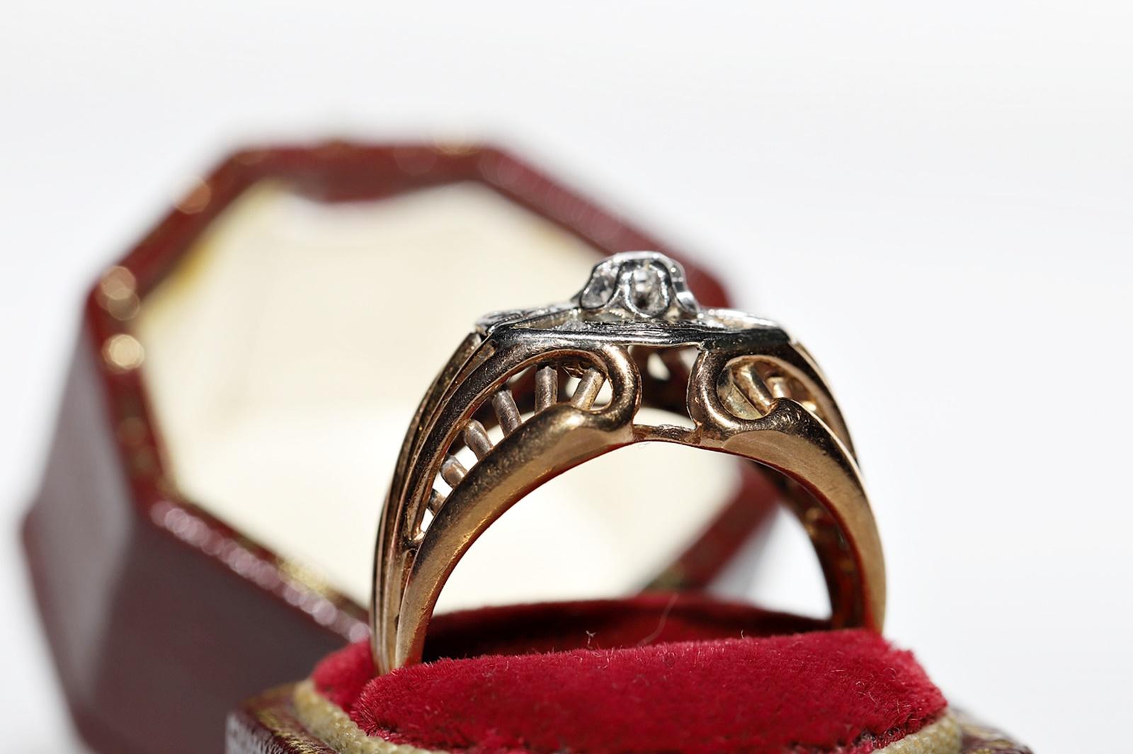 Antiker Art Deco Circa 1920er Jahre 18k Gold Natürlicher Diamant Dekorierter Ring  im Zustand „Gut“ im Angebot in Fatih/İstanbul, 34