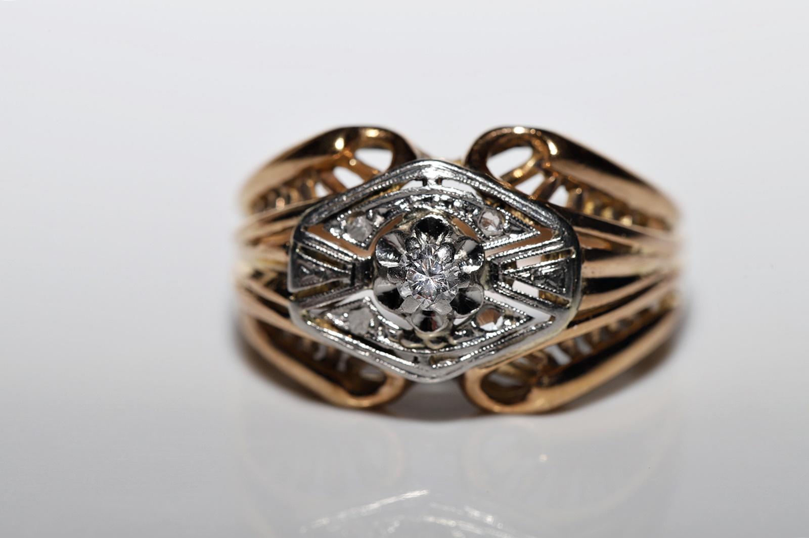Antiker Art Deco Circa 1920er Jahre 18k Gold Natürlicher Diamant Dekorierter Ring  im Angebot 1