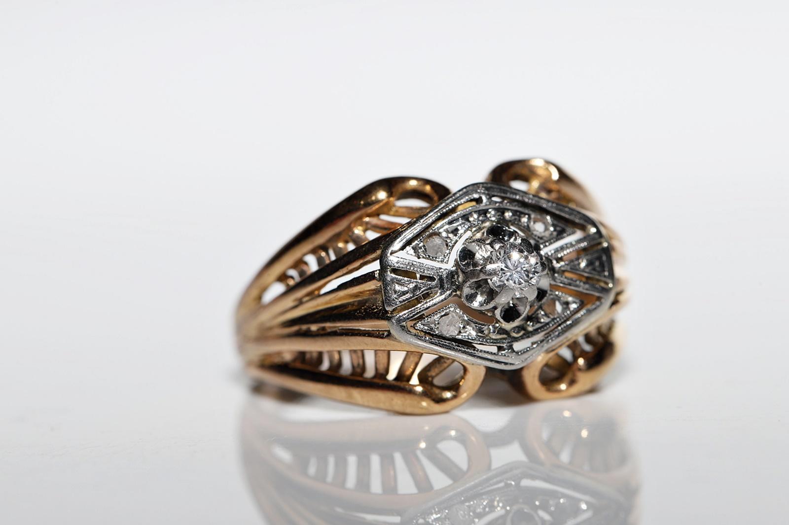 Antiker Art Deco Circa 1920er Jahre 18k Gold Natürlicher Diamant Dekorierter Ring  im Angebot 2
