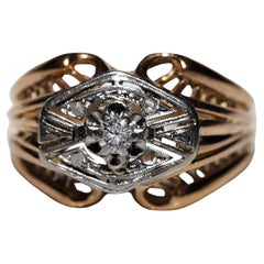 Bague Art déco ancienne des années 1920 en or 18 carats décorée de diamants naturels