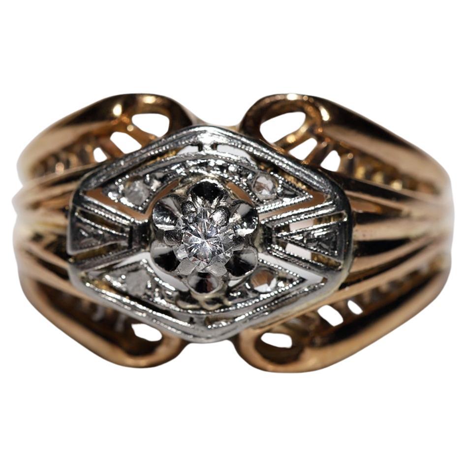 Antique Art Deco Circa 1920s 18k Gold Natural Diamond Decorated Ring 