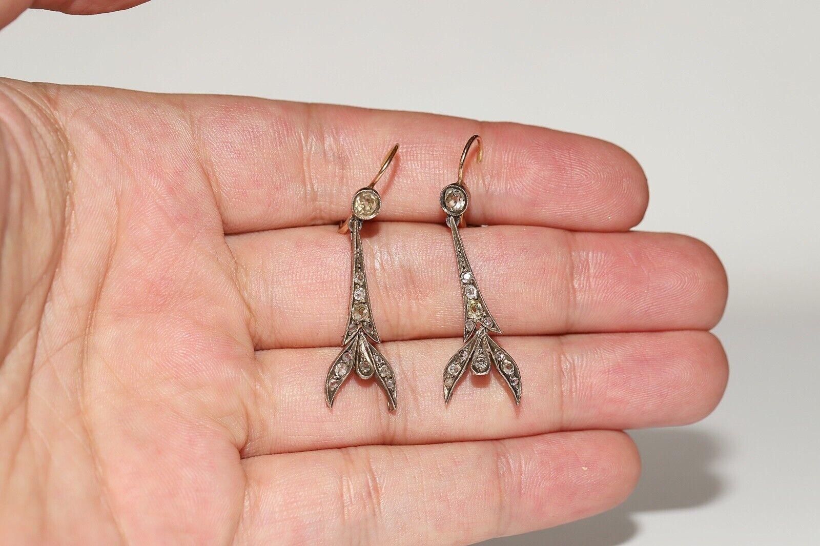 Antico orecchino a goccia in oro 18k e argento con diamanti naturali in stile Art Deco, risalente al 1920. in vendita 4