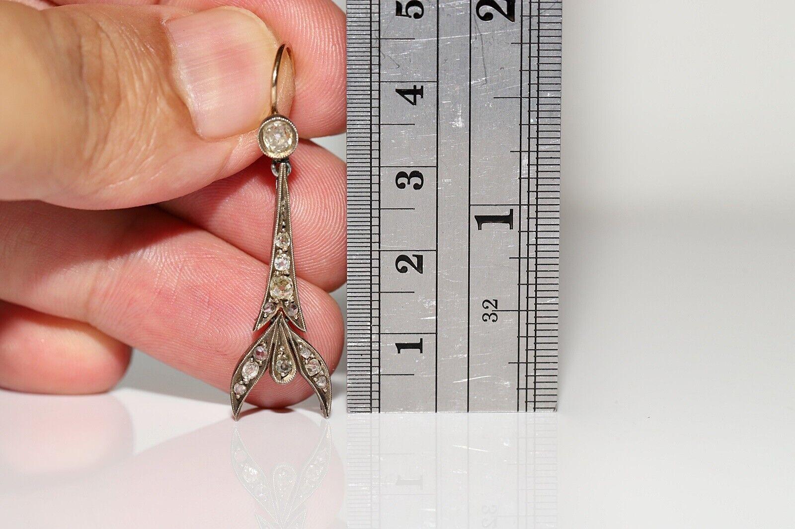 Antico orecchino a goccia in oro 18k e argento con diamanti naturali in stile Art Deco, risalente al 1920. in vendita 6