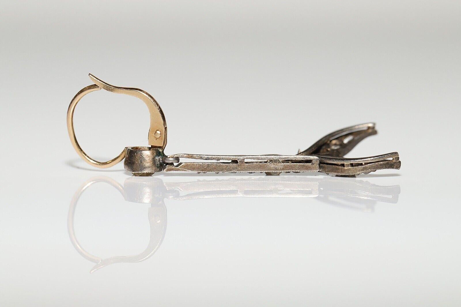 Antico orecchino a goccia in oro 18k e argento con diamanti naturali in stile Art Deco, risalente al 1920. In condizioni buone in vendita a Fatih/İstanbul, 34