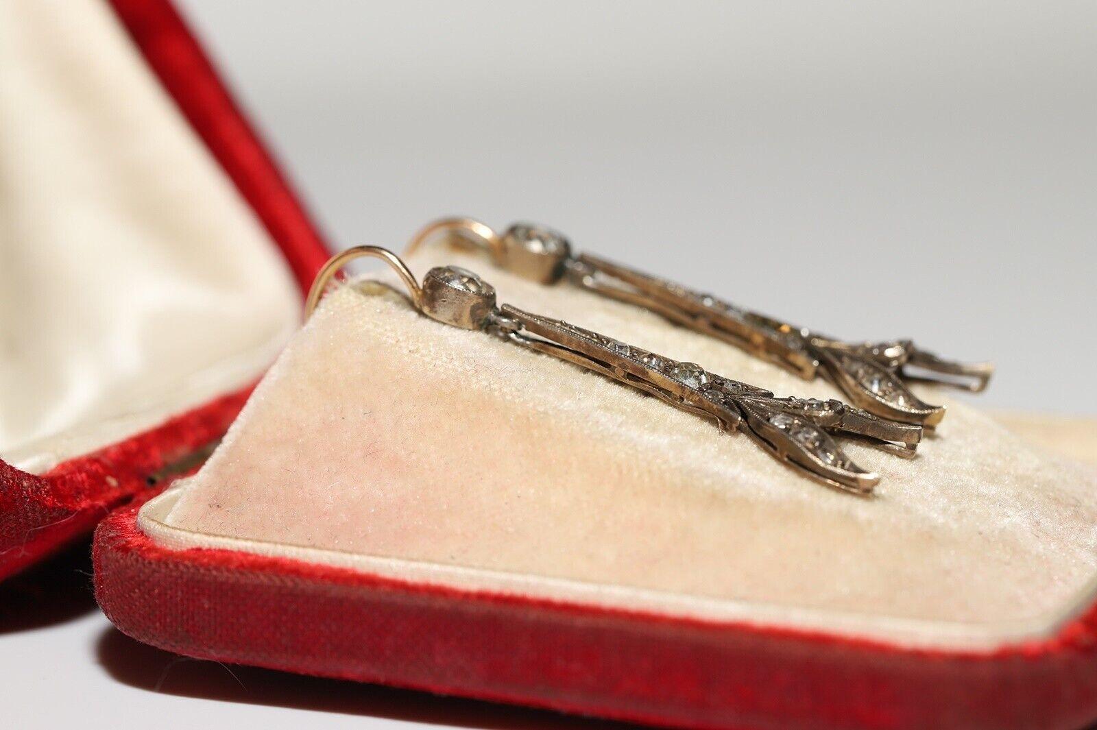 Antico orecchino a goccia in oro 18k e argento con diamanti naturali in stile Art Deco, risalente al 1920. in vendita 2