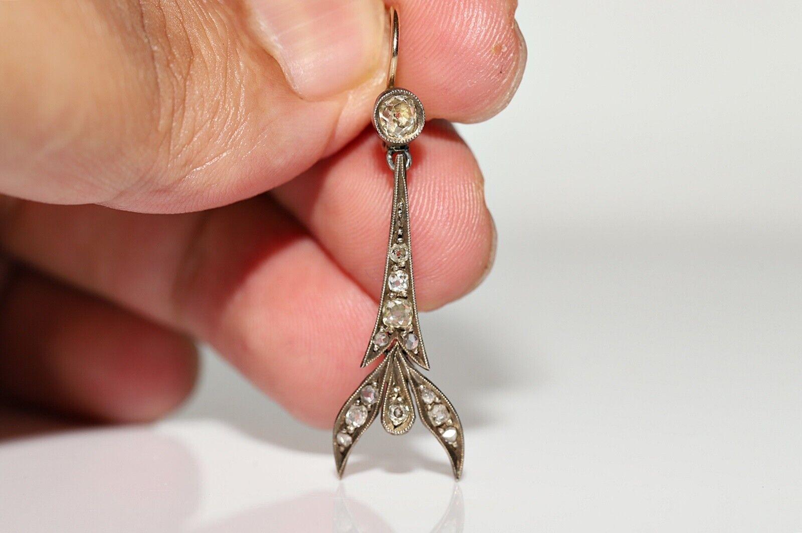 Antico orecchino a goccia in oro 18k e argento con diamanti naturali in stile Art Deco, risalente al 1920. in vendita 3