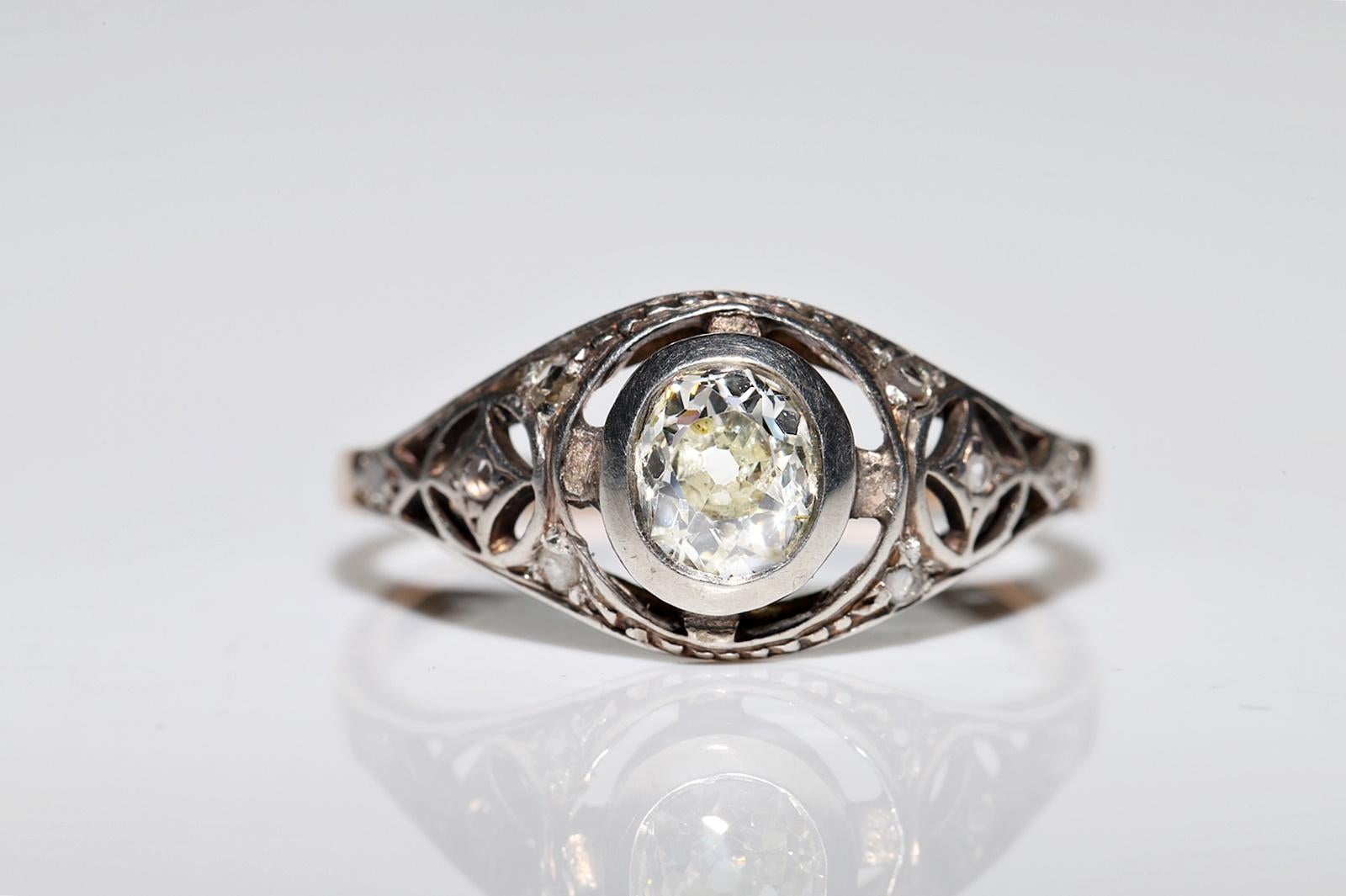 Antique Art Deco Circa 1930's 14k Gold Top Silver Natural Diamond Solitaire Ring For Sale 8