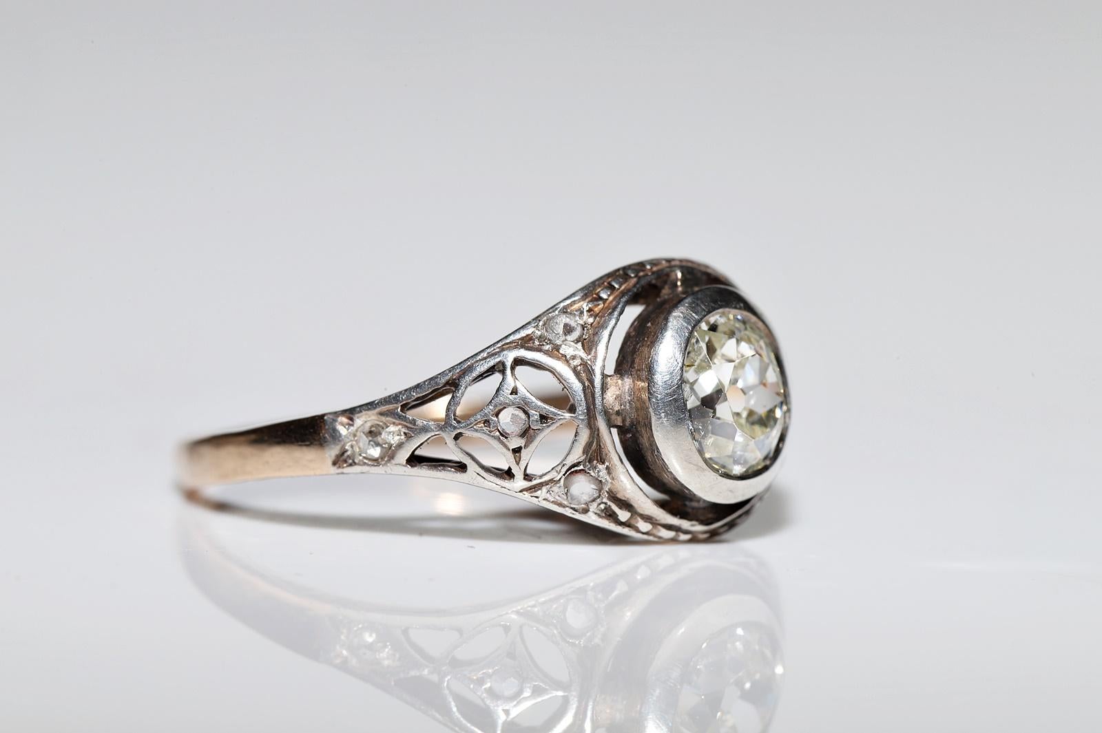Women's Antique Art Deco Circa 1930's 14k Gold Top Silver Natural Diamond Solitaire Ring For Sale