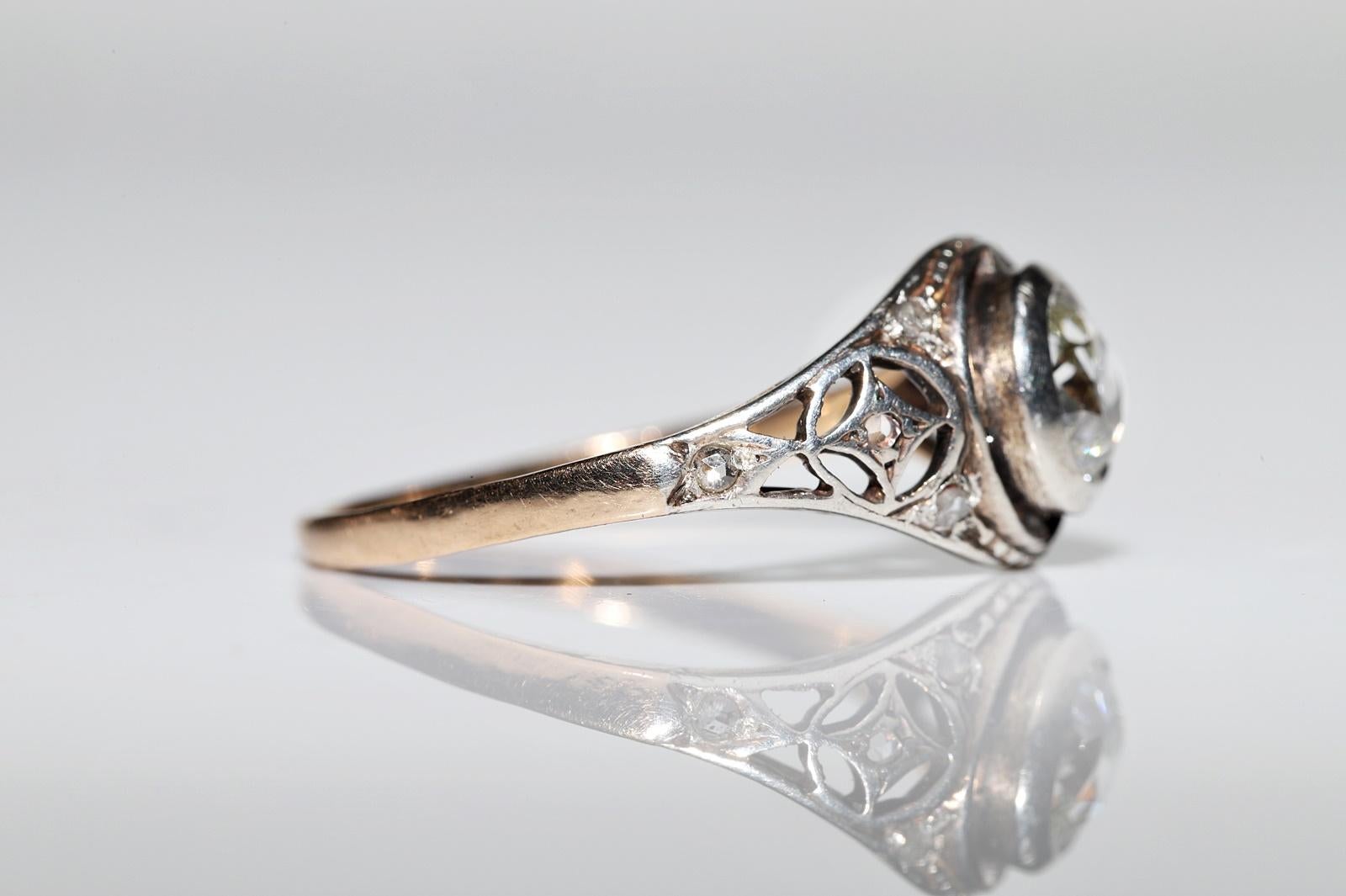Antique Art Deco Circa 1930's 14k Gold Top Silver Natural Diamond Solitaire Ring For Sale 1