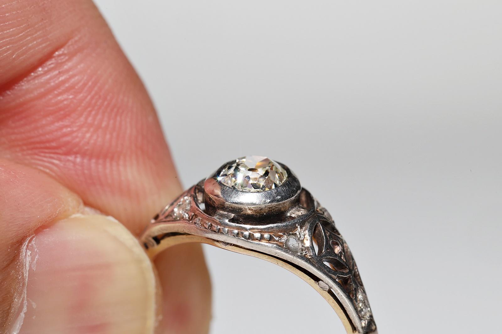 Antique Art Deco Circa 1930's 14k Gold Top Silver Natural Diamond Solitaire Ring For Sale 3