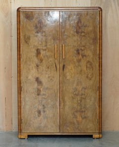 ANTIQUE ART DECO CIRCA 1930'S SATIN BURR WALNUT DOUBLE WARDROBE PART OF SUiTE