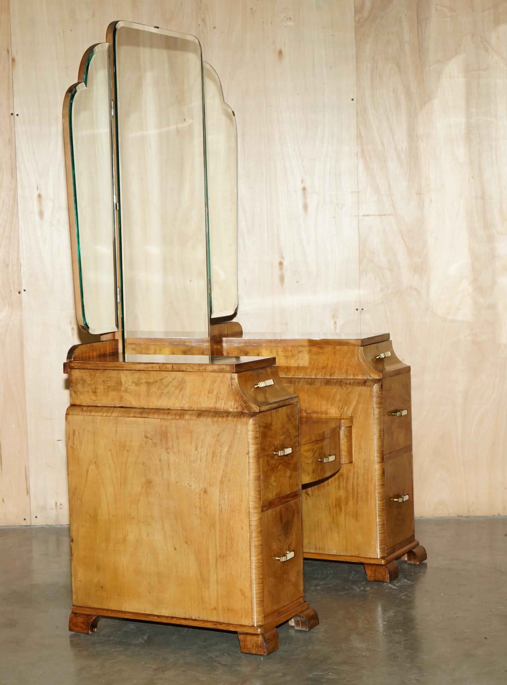 ANTIQUE ART DECO CIRCA 1930's SATIN WALNUT DRESSING TABLE + MIRROR PART OF SUITE For Sale 6