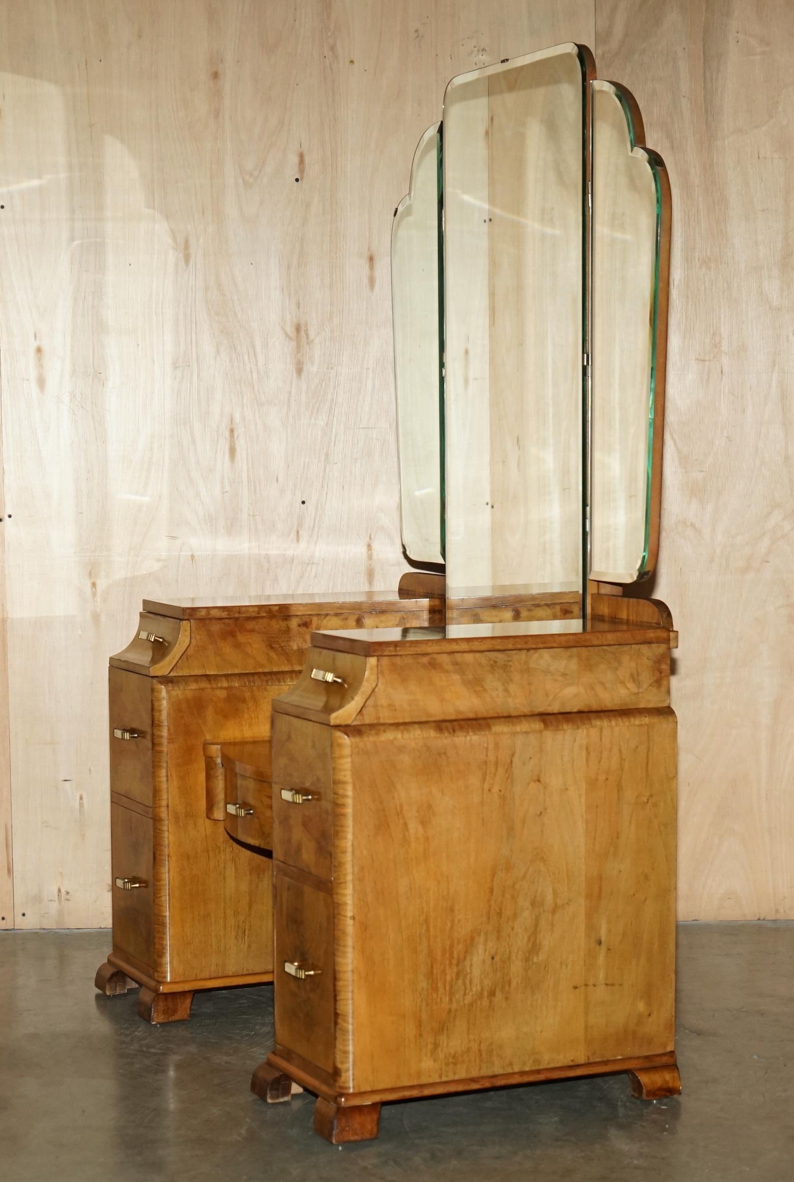 ANTIQUE ART DECO CIRCA 1930's SATIN WALNUT DRESSING TABLE + MIRROR PART OF SUITE For Sale 9