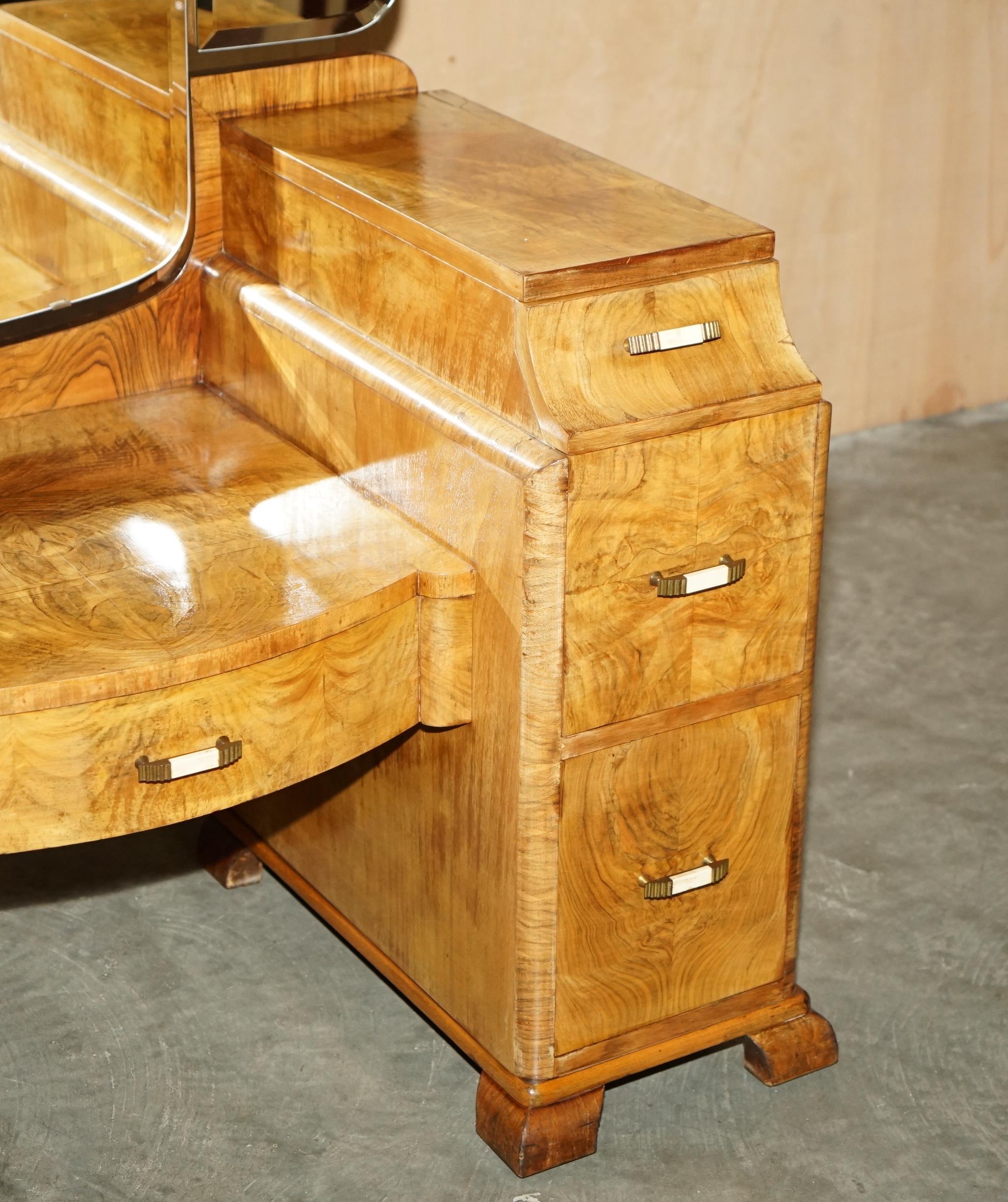 Hand-Crafted ANTIQUE ART DECO CIRCA 1930's SATIN WALNUT DRESSING TABLE + MIRROR PART OF SUITE For Sale