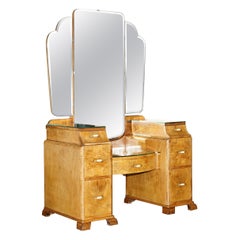 ANTIQUE ART DECO CIRCA 1930's SATIN WALNUT DRESSING TABLE + MIRROR PART OF SUITE