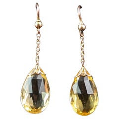 Antique Art Deco Citrine drop earrings, Briolette, 9k gold 