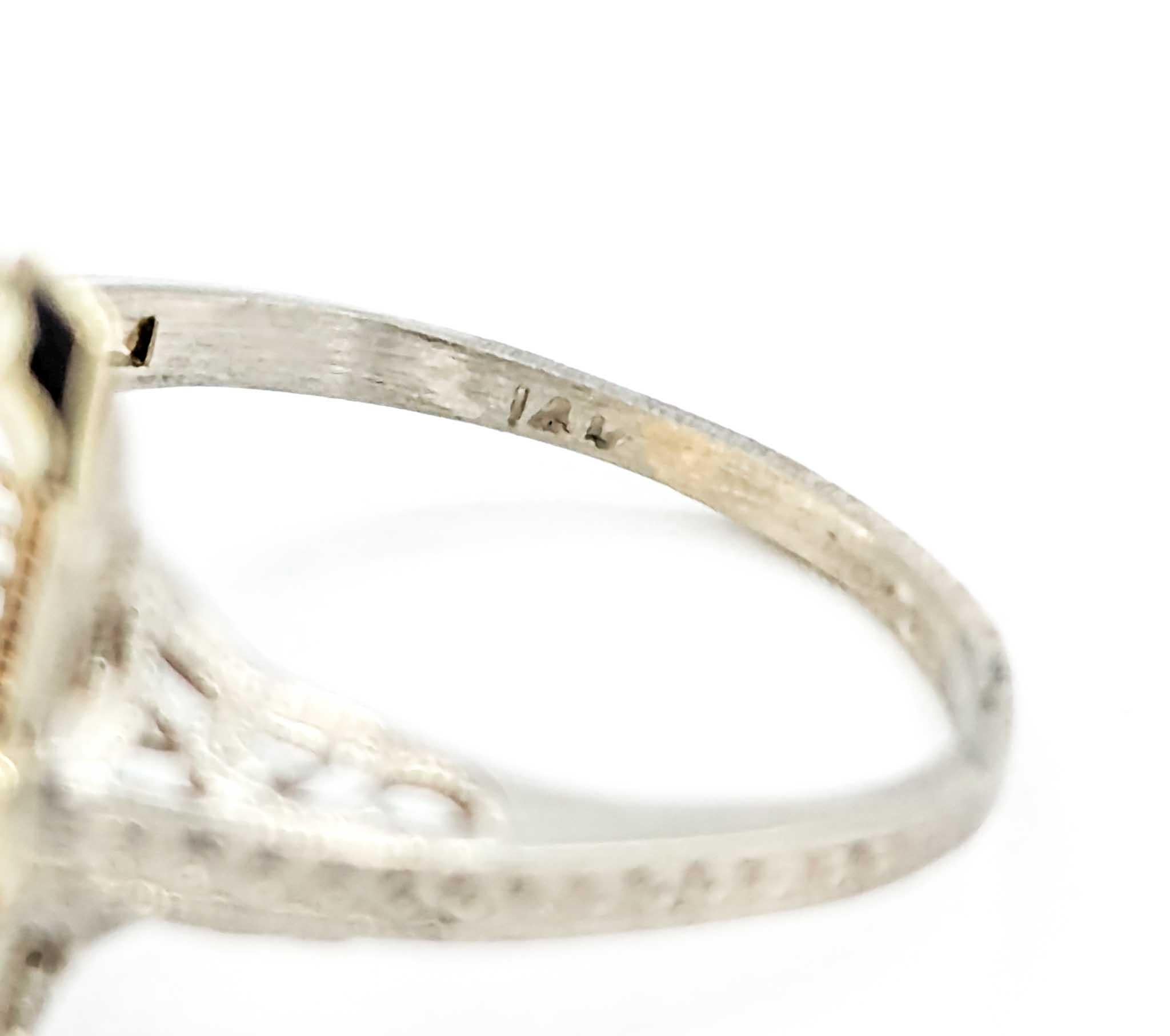 Antique Art Deco Citrine Filigree Ring with Enamel in White & Yellow Gold 3