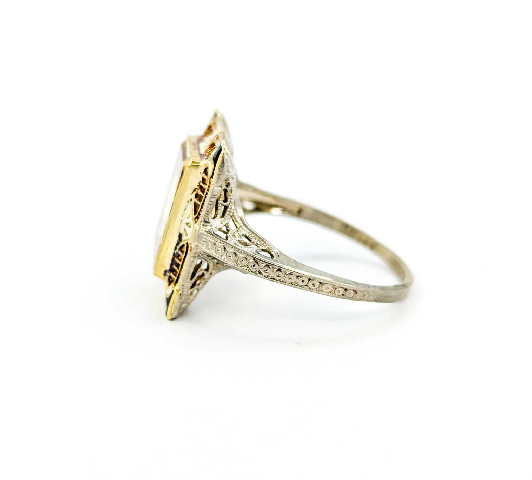 Antique Art Deco Citrine Filigree Ring with Enamel in White & Yellow Gold 4