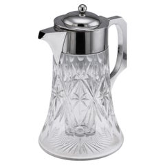 Antique Art Deco Claret Jug, Solid Silver & Cut Glass, London 1906
