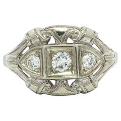 Anello classico d'oro Art Deco 0,22ctw Old Diamond Milgrain a lavorazione aperta