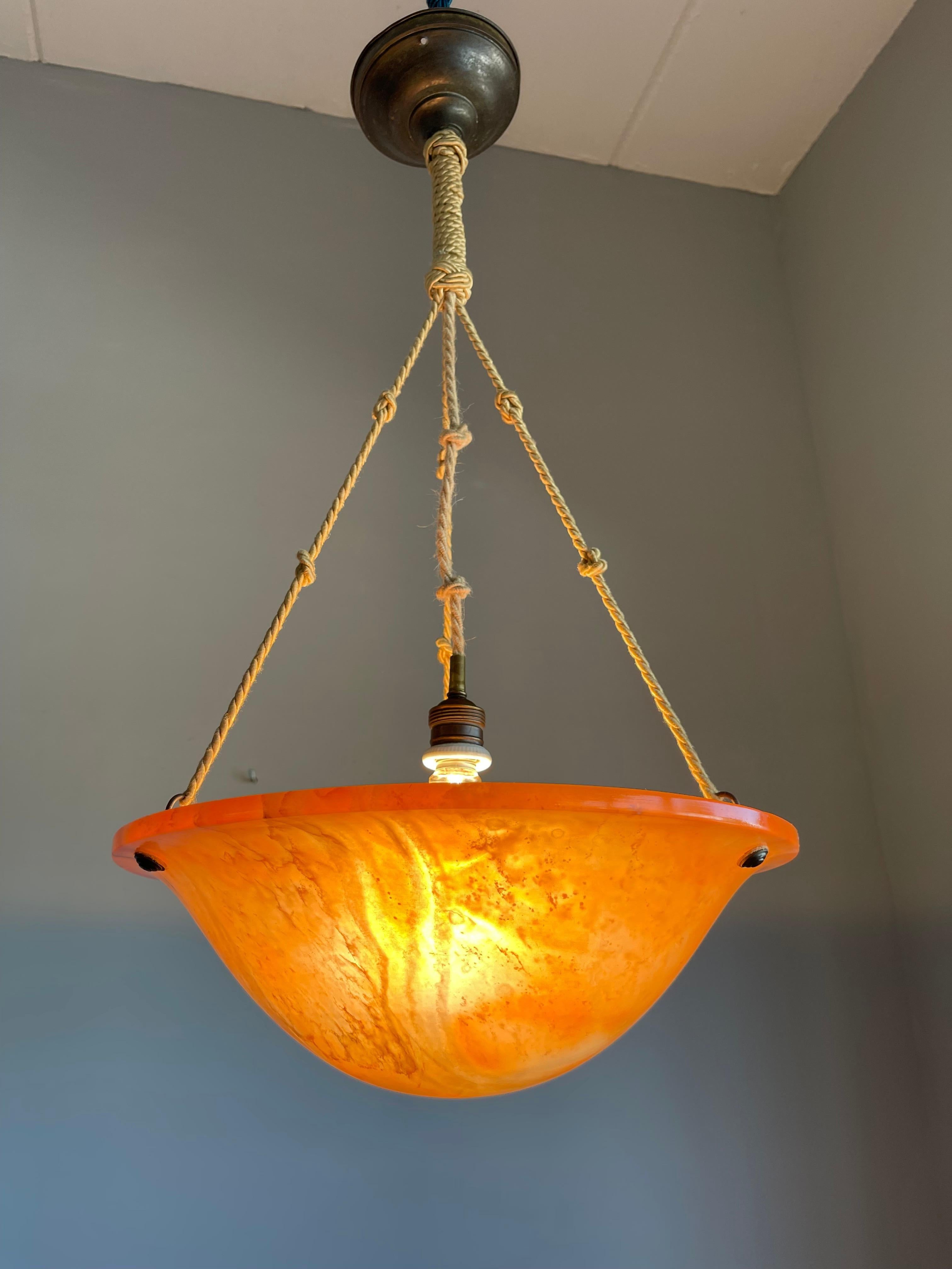 Rare Art Deco Magic Color Alabaster Stone Pendant, Ceiling Light, Original Rope For Sale 5