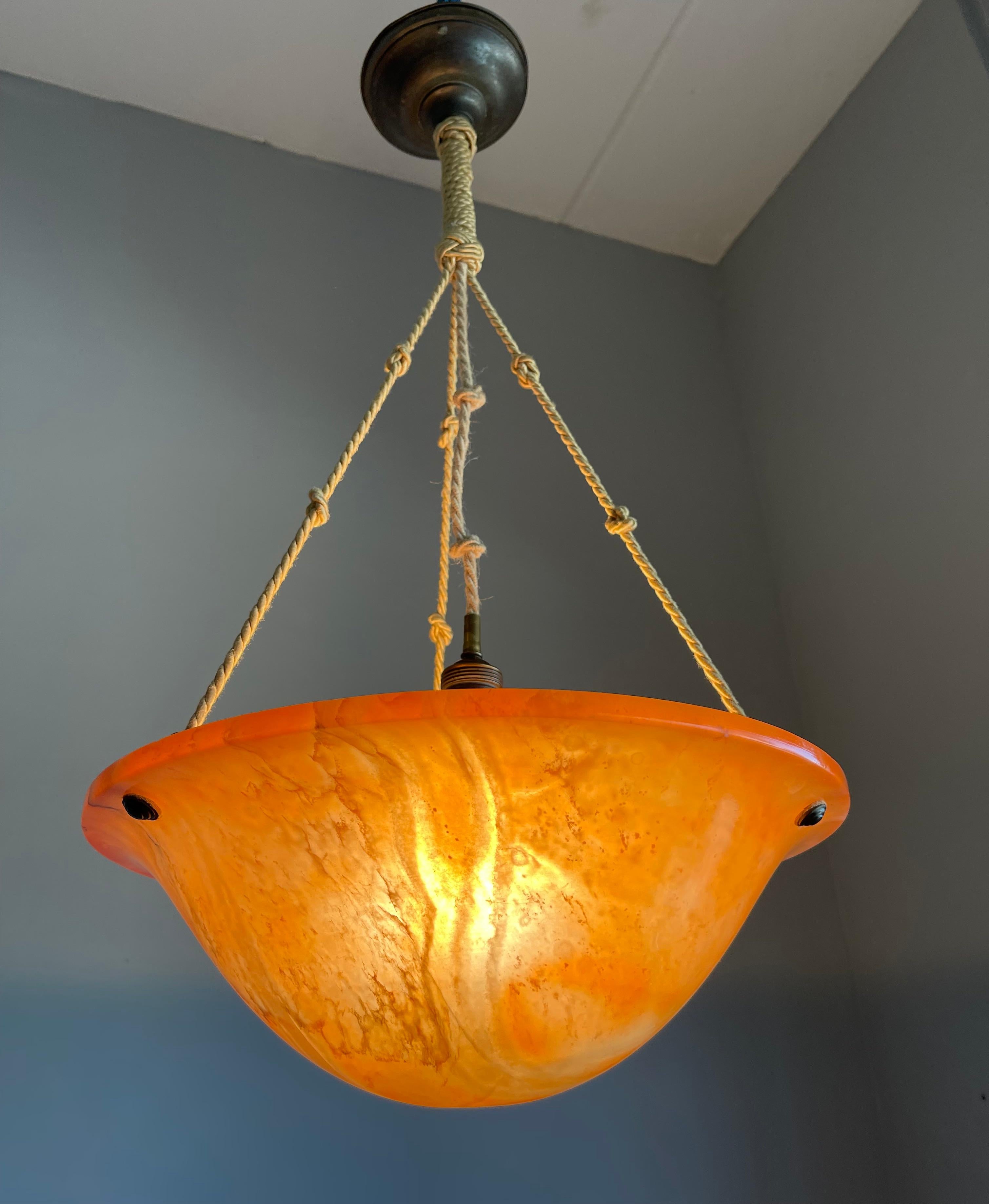 Rare Art Deco Magic Color Alabaster Stone Pendant, Ceiling Light, Original Rope For Sale 6