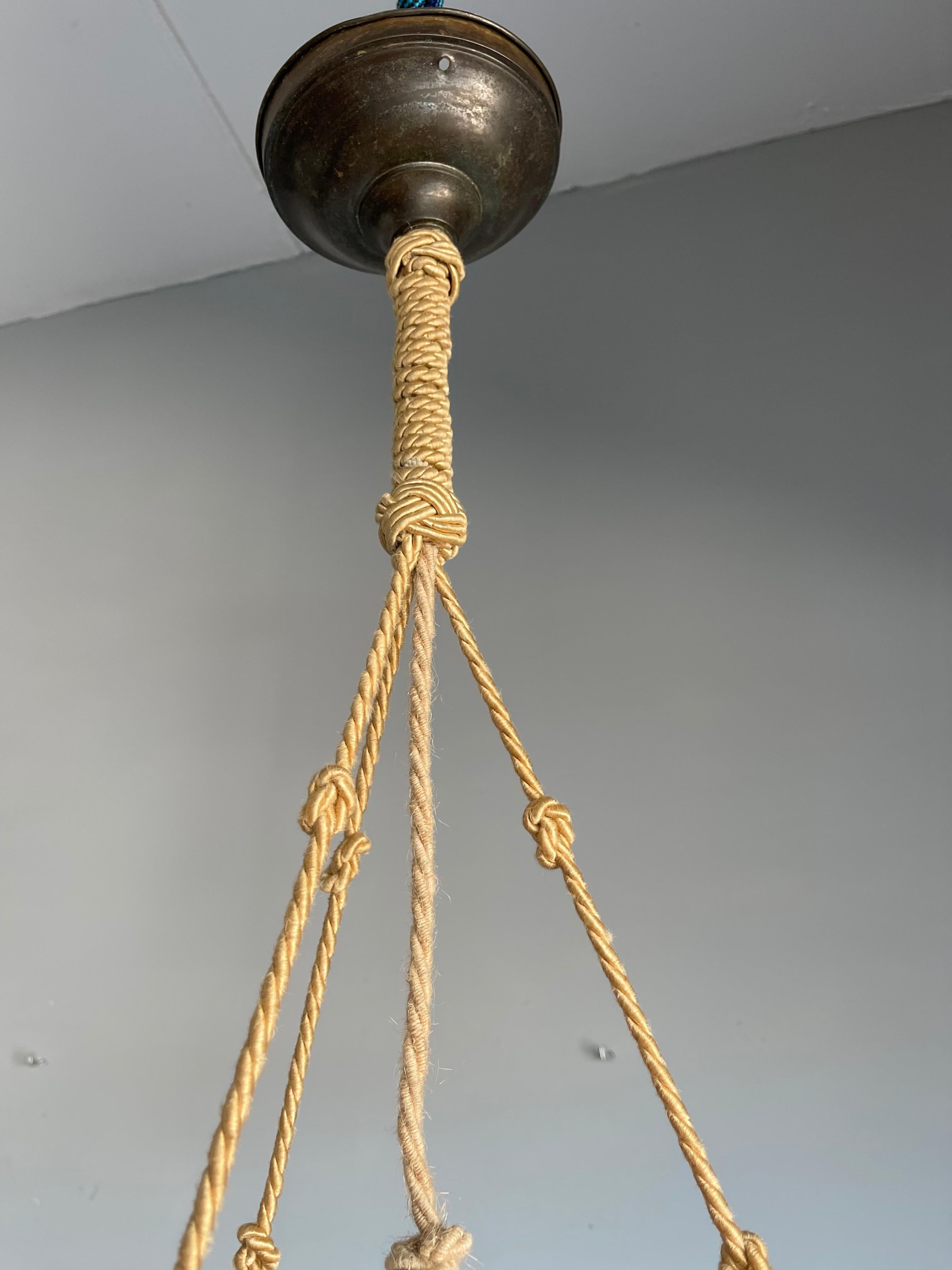 Lampe à suspension Art Déco rare en pierre d'albâtre de couleur magique, plafonnier, corde d'origine en vente 5