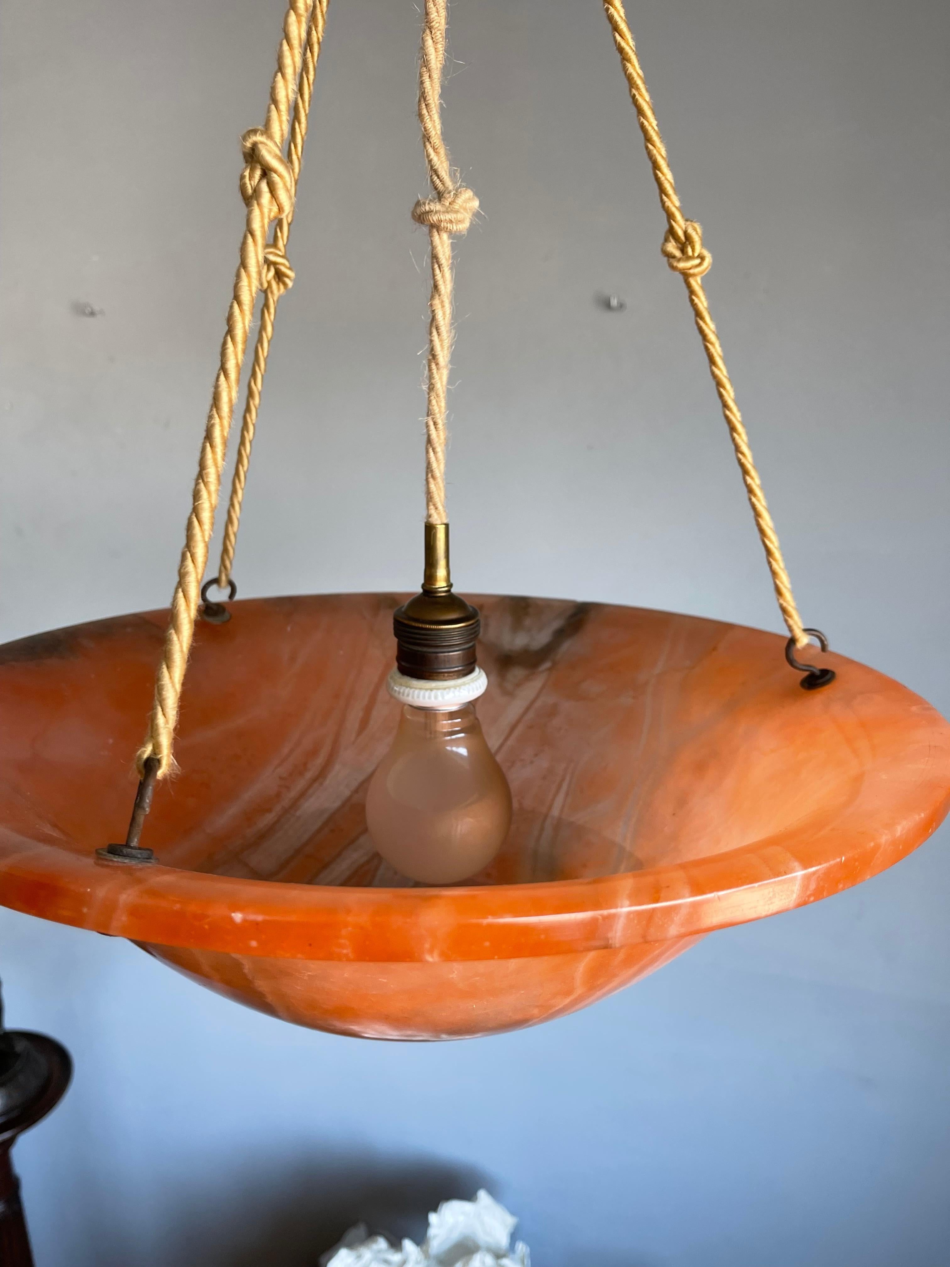 Raro Colgante Art Decó de Piedra de Alabastro de Color Mágico, Lámpara de Techo, Cuerda Original en venta 10