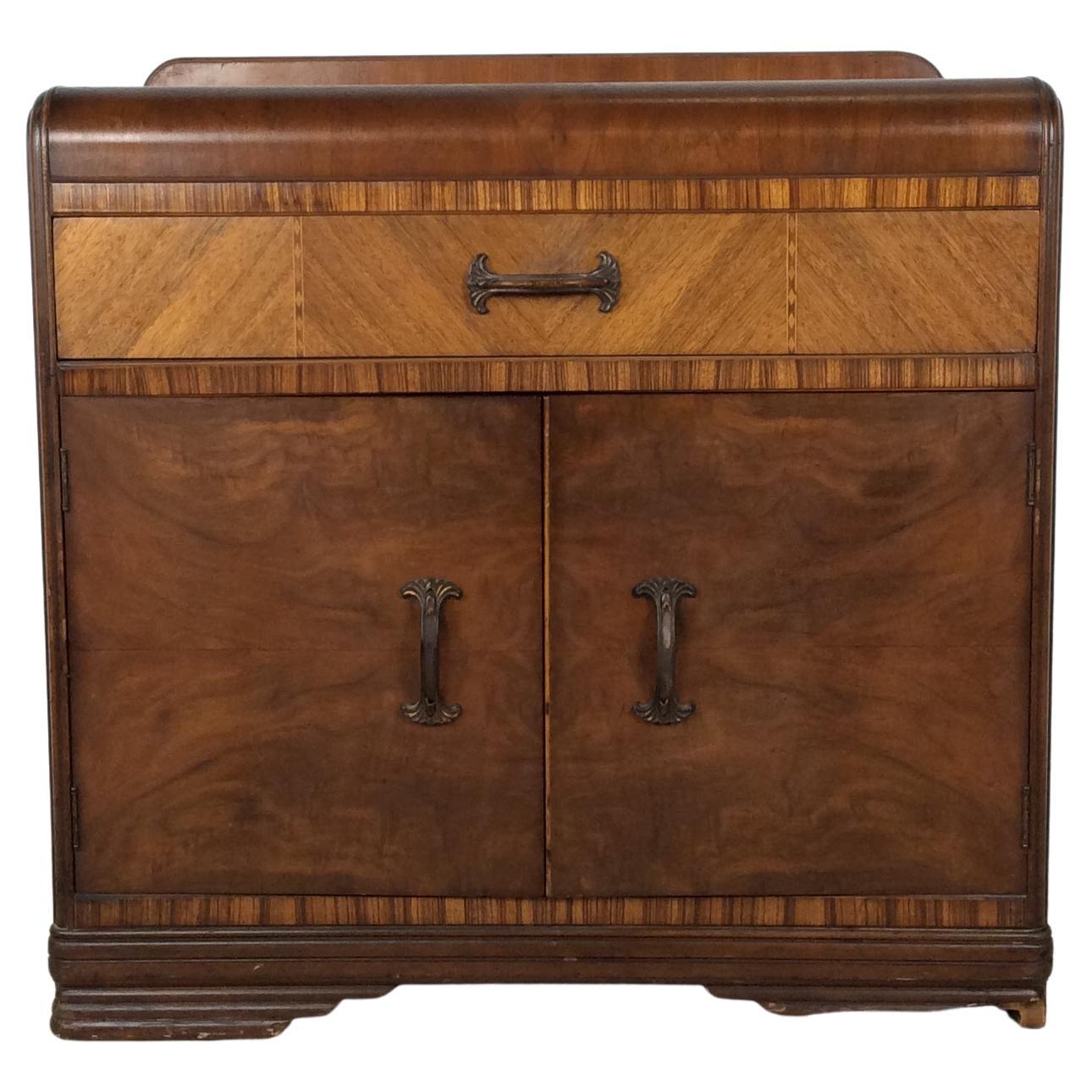 Antique Art Deco Compact Sideboard with Waterfall Top