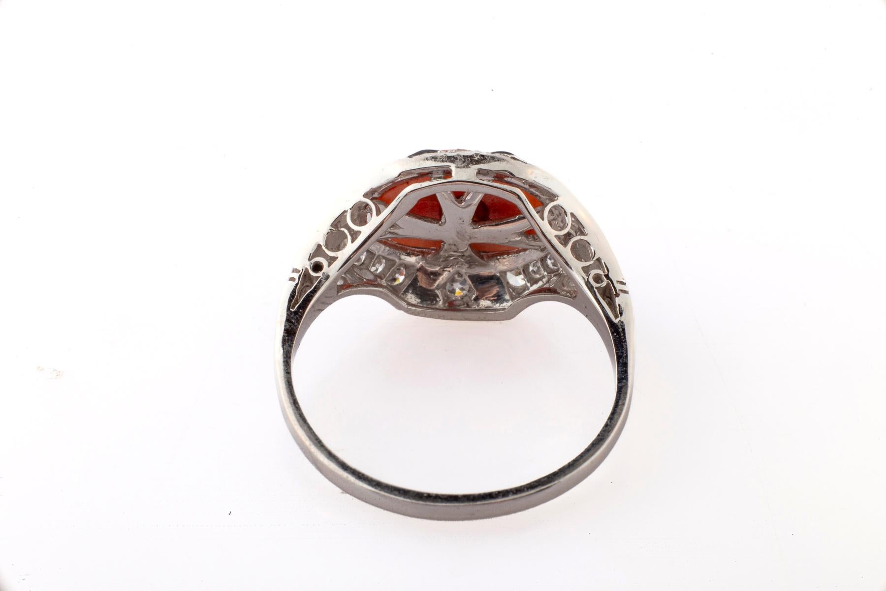 Antique Art Deco Coral and Diamond Ring For Sale 2
