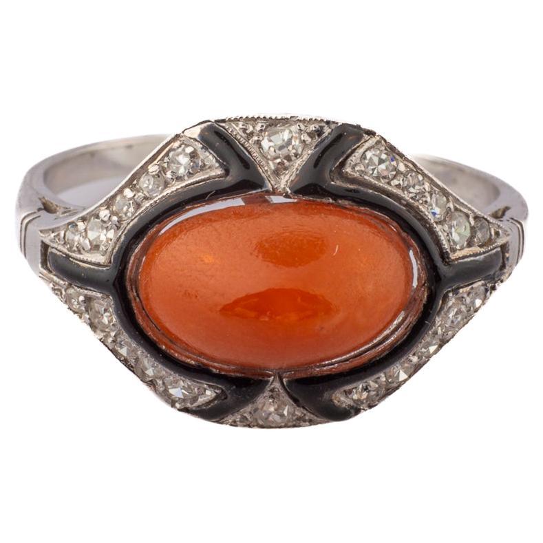 Antique Art Deco Coral and Diamond Ring For Sale