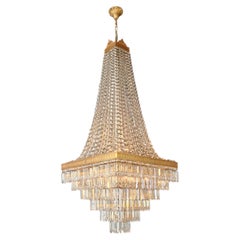 Antigua araña de cristal Art Decó Diseño cuadrado escalonado de latón Restaurada